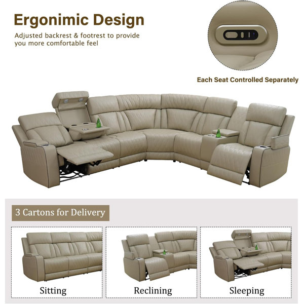 Ivy Bronx 3Piece Vegan Leather Home Theater Power Reclining Living